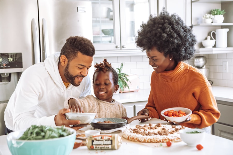 A family sitting together at home